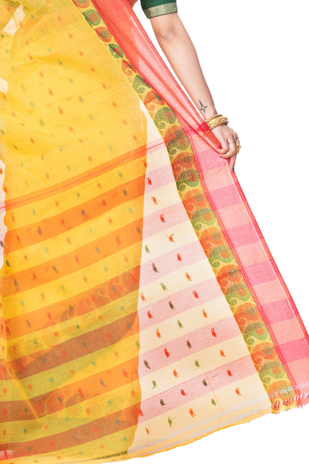 Yellow Pure Cotton Amkolka_Par Tant Saree (478)